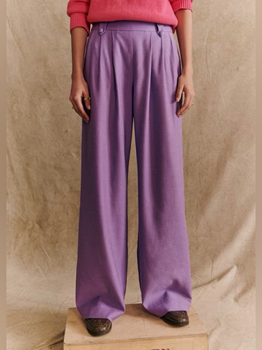 Sezane Loulou Lavender Wide-Leg Trousers